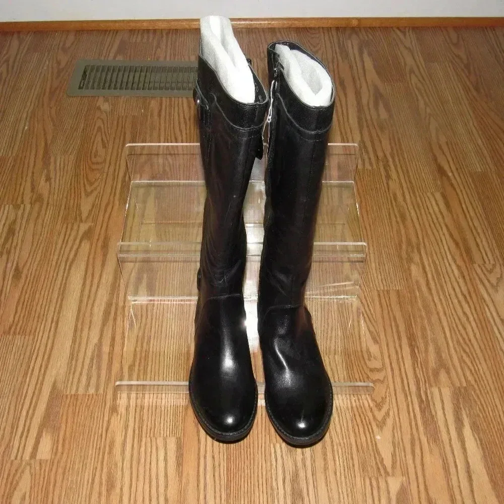 FRANCO SARTO Leather Black Wide Calf Riding Boots - Picture 2 of 4